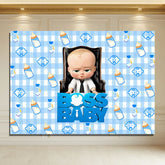 Layoris Boss Baby Blue Plaid Bottle Birthday Backdrop